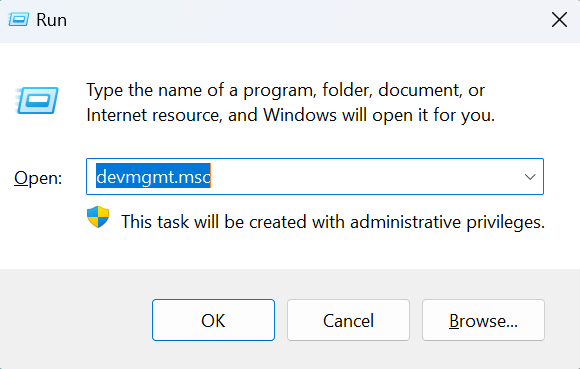 پنل Run ویندوز و دستور devmgmt.msc