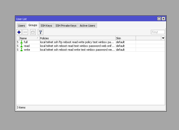 تب groups در بخش system users 